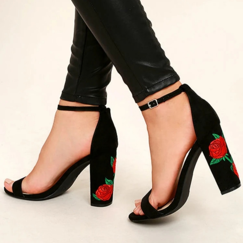 Lulus Black Suede Ankle Strap Heels Size 6.5